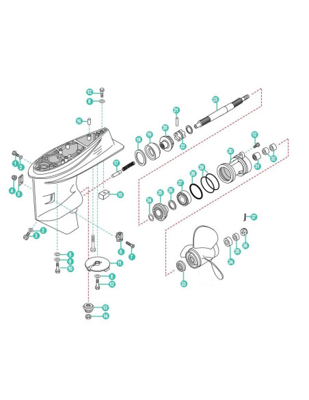éclaté du bas de l'embase yamaha F30A/E/M - F40B/E/T