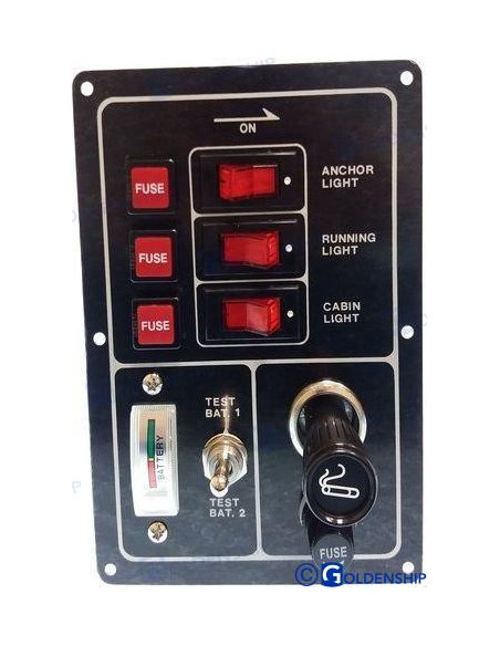 tableau 3 interrupteurs/testeur de batterie/allume cigare et porte fusibles